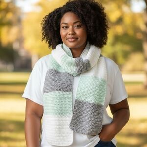Mint Green and Gray Crochet Scarf